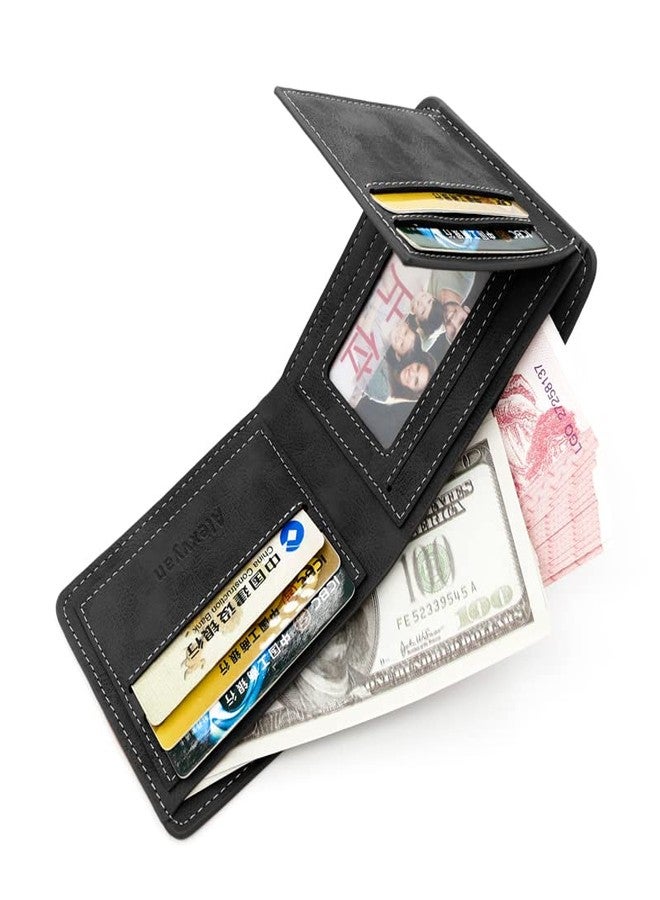 Alexvyan Men Black Bifold Leather Purse Wallet Organizer Pocket Wallet Credit Card Holder 2 Pocket 5 Card Slot for Boys Gents Male - Image 3